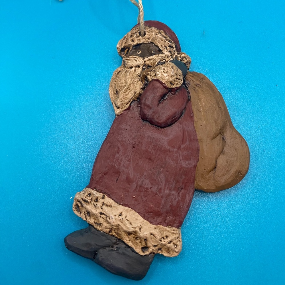 Vintage June McKenna Flat Back Santa Toy Sack Ornament
